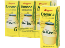 Binggrae Banana Flavored Milk Drink – Sweet and Creamy Korean Beverage – Shelf-Stable 6.8 fl oz Cartons – Pack of 6